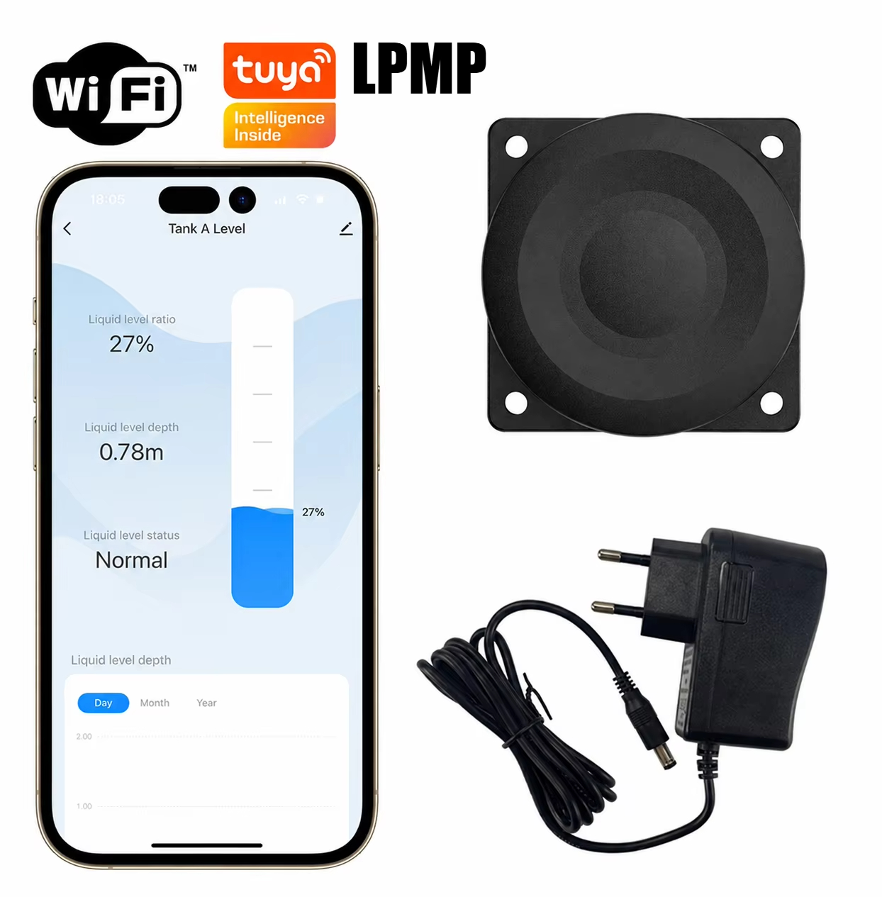 Smart Home Tuya Ultrasonic Water Tank Level Monitor System - WALE Tuya Smart WiFi Ultrasonic Level
