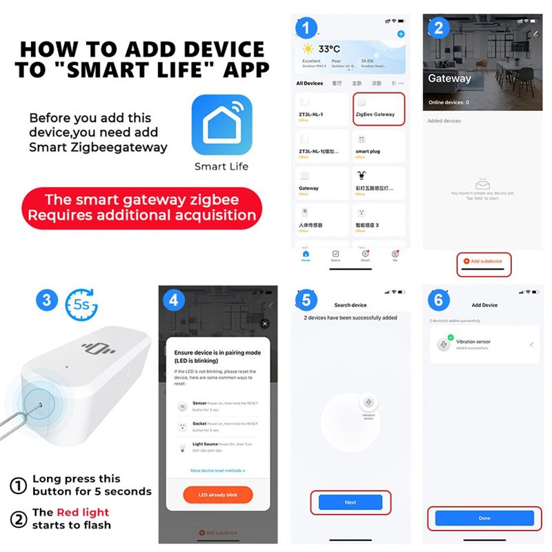 AA87 Zigbee Smart Vibration Se - Smart Home Notifications ulasan dan harga