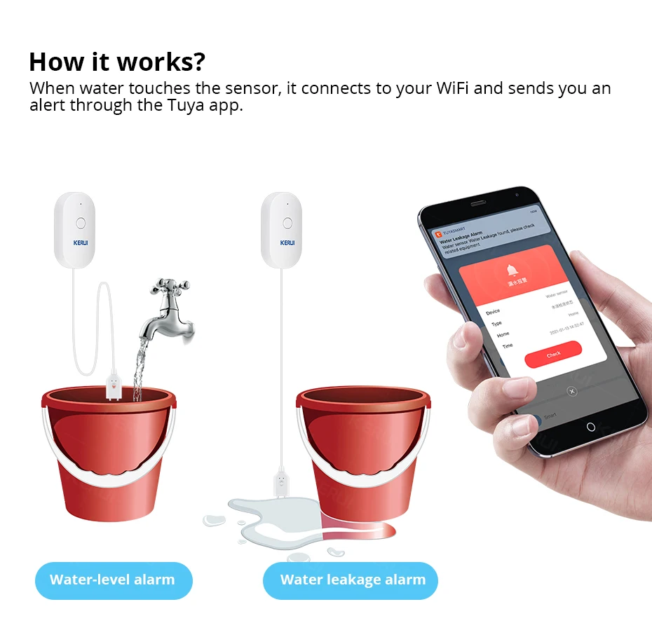 KERUI WiFi Water Sensor Smart  - Smart Home Notifications ulasan dan harga